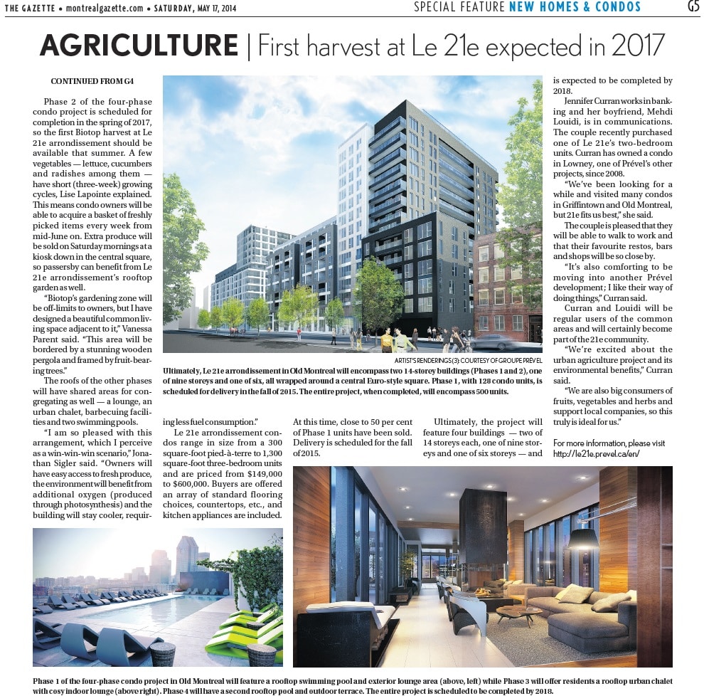 Agriculture urbaine à Montréal, sur les toits du projet de condos 21e arrondissement.