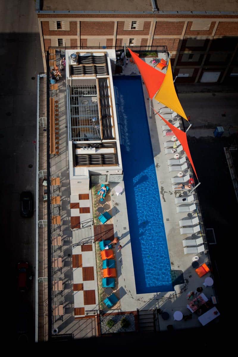 lowney's roof terrace aerial view in griffintown